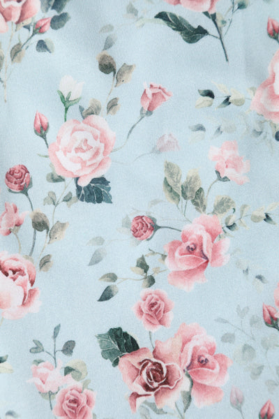 Brenda Pink Rose Flared Dress In Baby Blue
