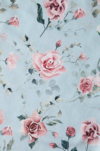 Brenda Pink Rose Flared Dress In Baby Blue
