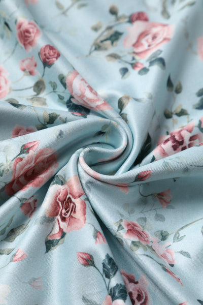 Brenda Pink Rose Flared Dress In Baby Blue