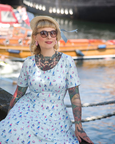 Brenda Blue Sailboats A-line Dress