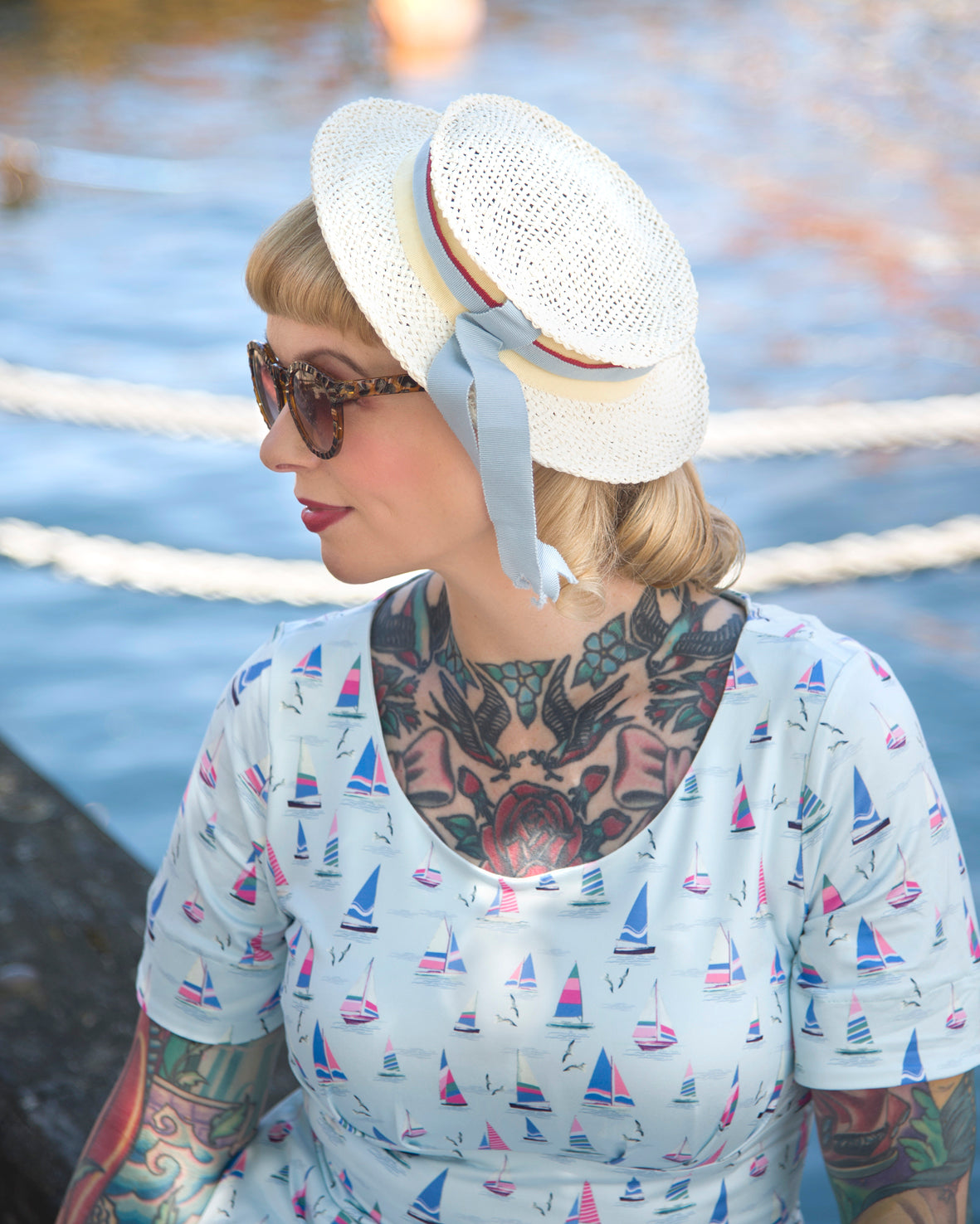 Brenda Blue Sailboats A-line Dress