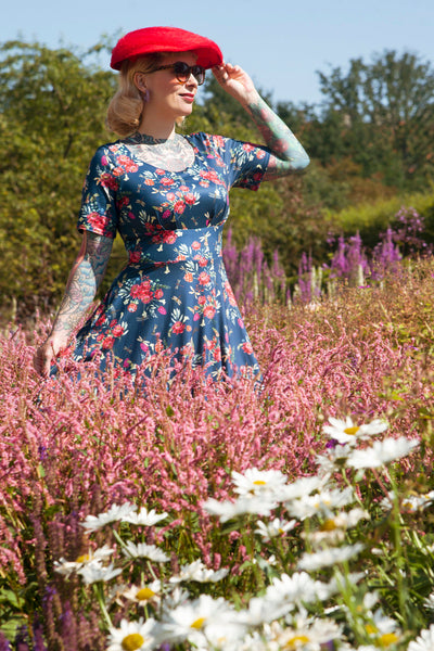 Brenda Floral Dragonfly Blue Dress