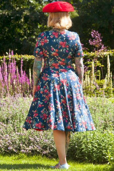 Brenda Floral Dragonfly Blue Dress