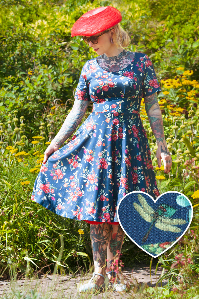 Brenda Floral Dragonfly Blue Dress