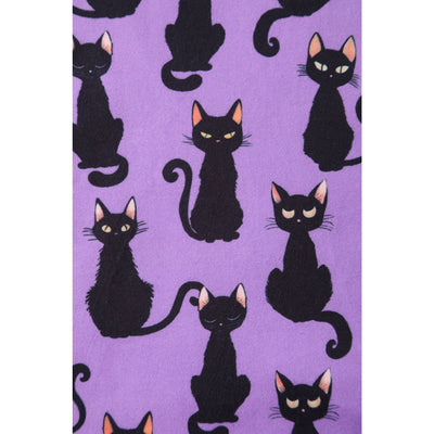 EU STOCK Brenda Purple & Black Cat Print Short-Sleeved Adorned Dress