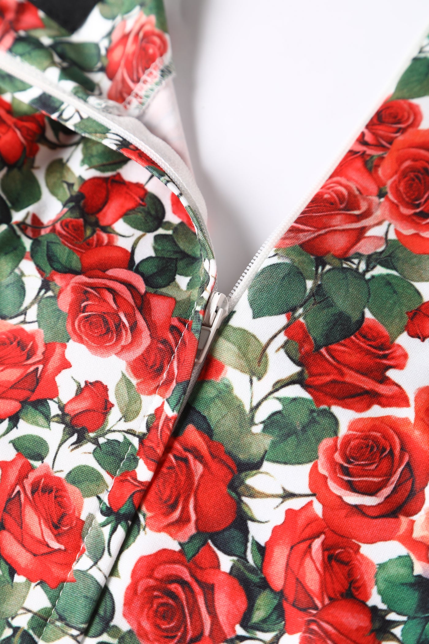 Brenda Red Short-Sleeved Rose Garden Print Adorned Dress