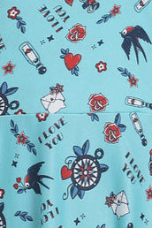 Julia Blue Nautical Tattoo Midi Dress