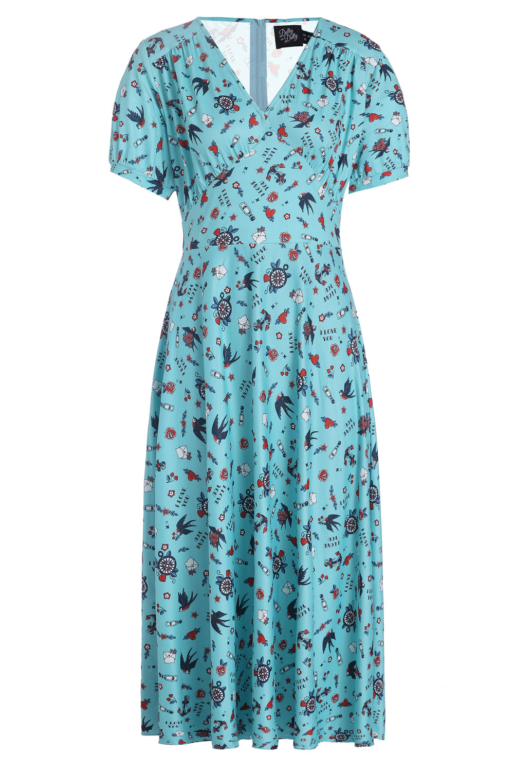 Julia Blue Nautical Tattoo Midi Dress