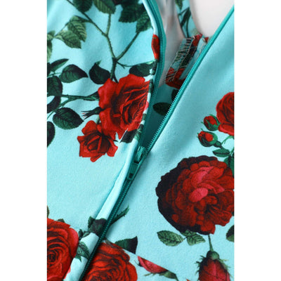 EU STOCK Julia Turquoise Rose Print Dress