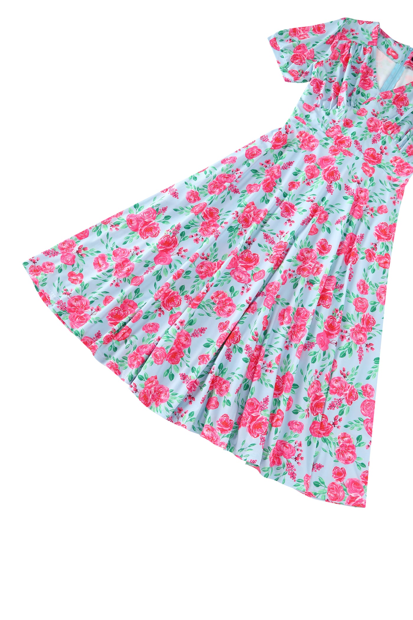 Julia Pink Rose Midi Dress In Baby Blue