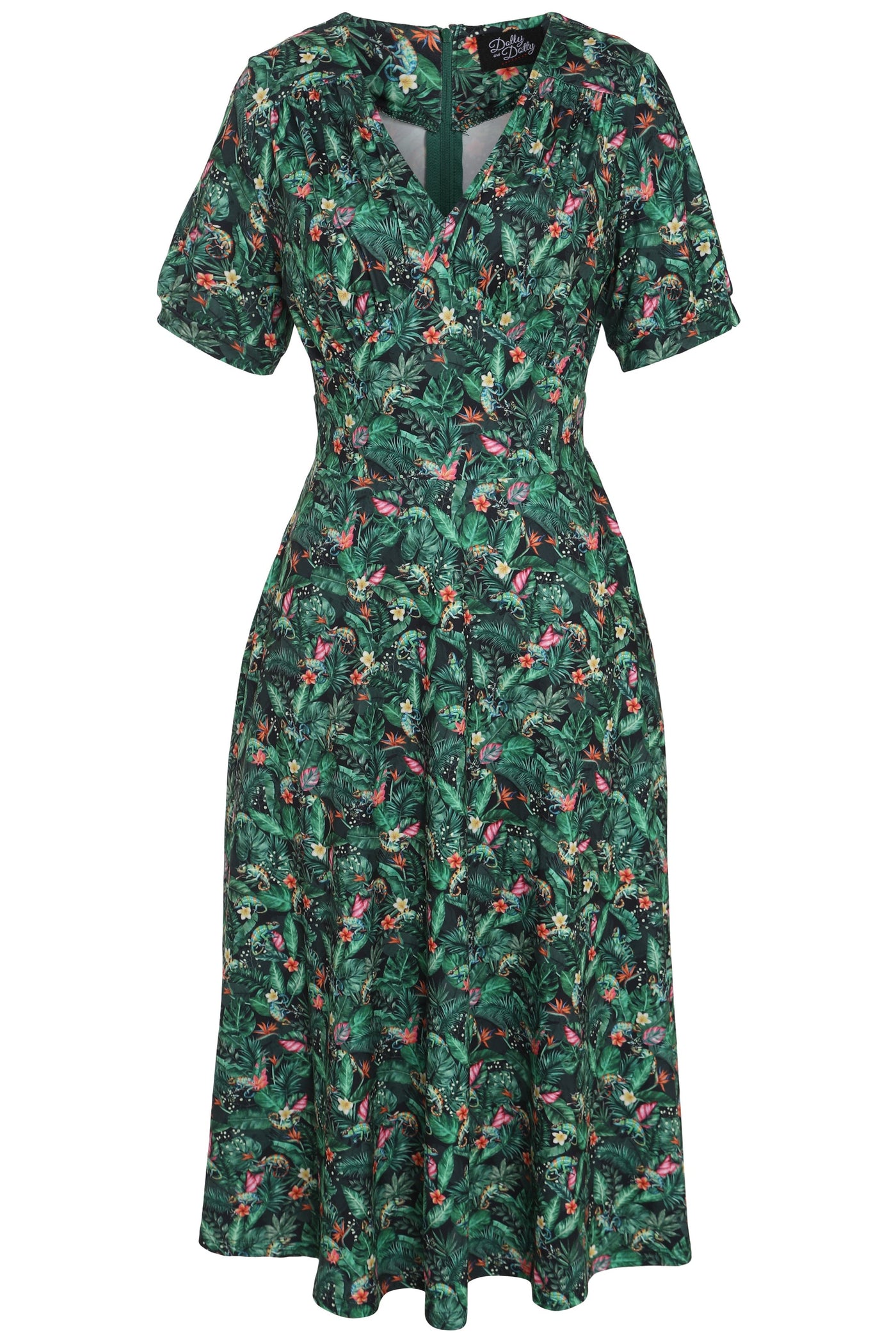EU STOCK Julia Green 50s Style Chameleon Print Swing Dress