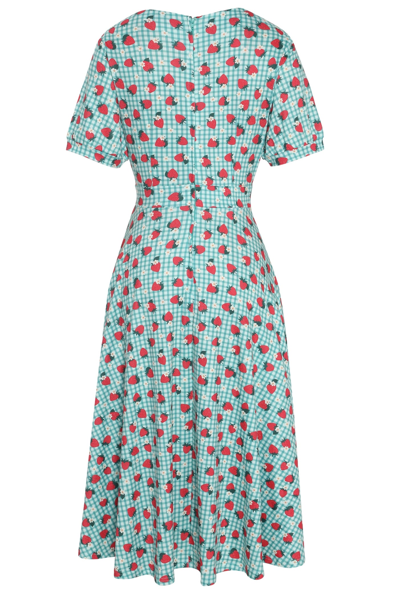 EU STOCK Julia Light Green 50s Style Strawberry/Checkered Print Swing Dress