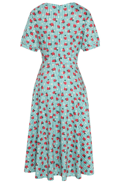 EU STOCK Julia Light Green 50s Style Strawberry/Checkered Print Swing Dress