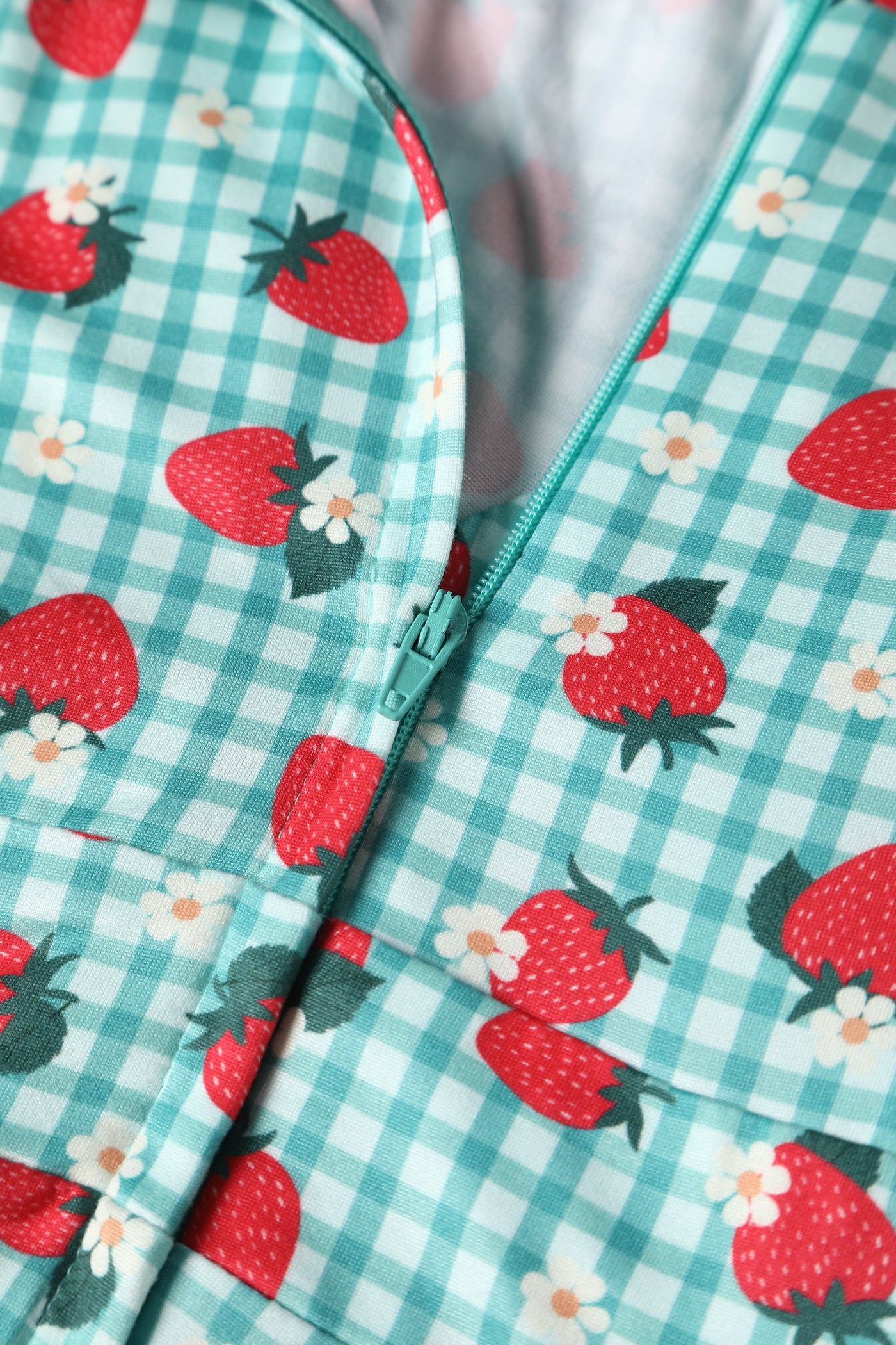 EU STOCK Julia Light Green 50s Style Strawberry/Checkered Print Swing Dress