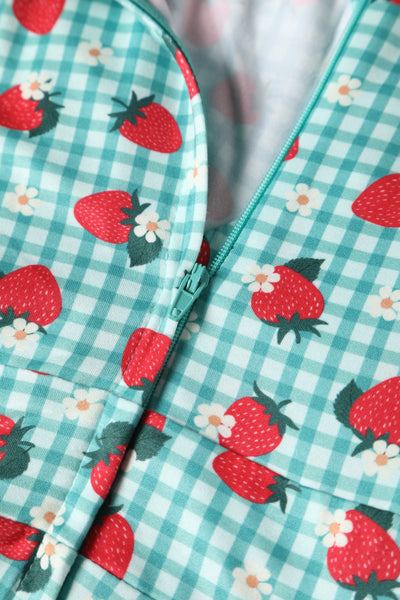 EU STOCK Julia Light Green 50s Style Strawberry/Checkered Print Swing Dress
