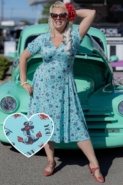 Julia Blue Nautical Tattoo Midi Dress