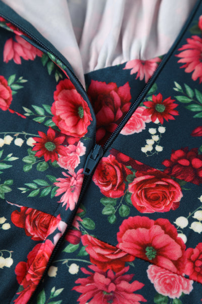 Julia Petrol Blue 50s Style Floral Print Swing Dress