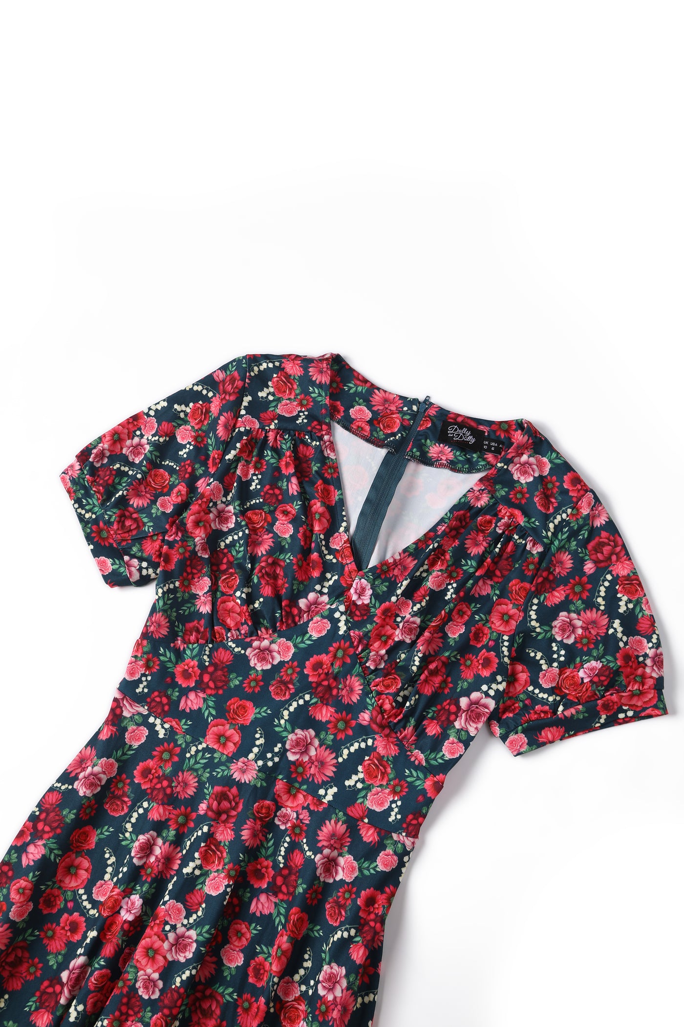 Julia Petrol Blue 50s Style Floral Print Swing Dress
