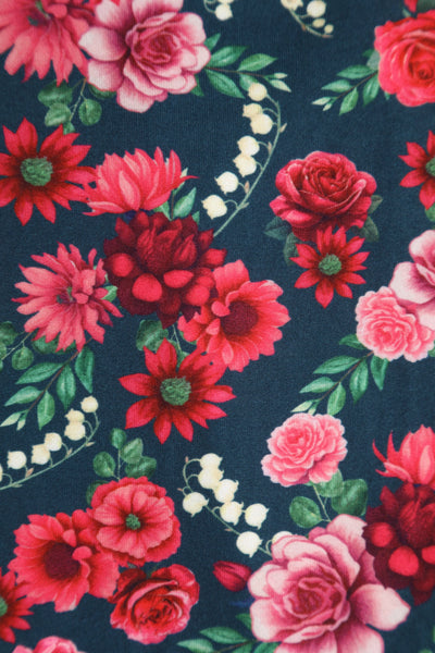 Julia Petrol Blue 50s Style Floral Print Swing Dress