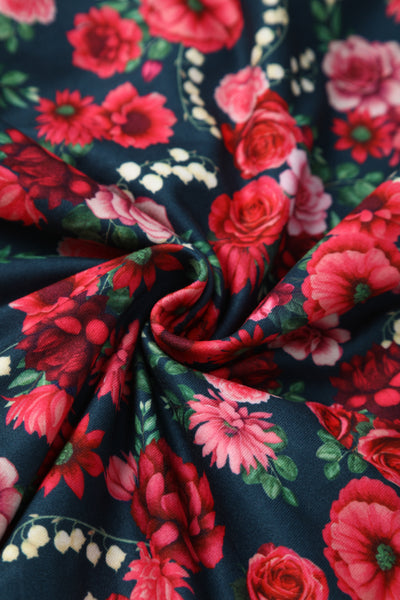 Julia Petrol Blue 50s Style Floral Print Swing Dress