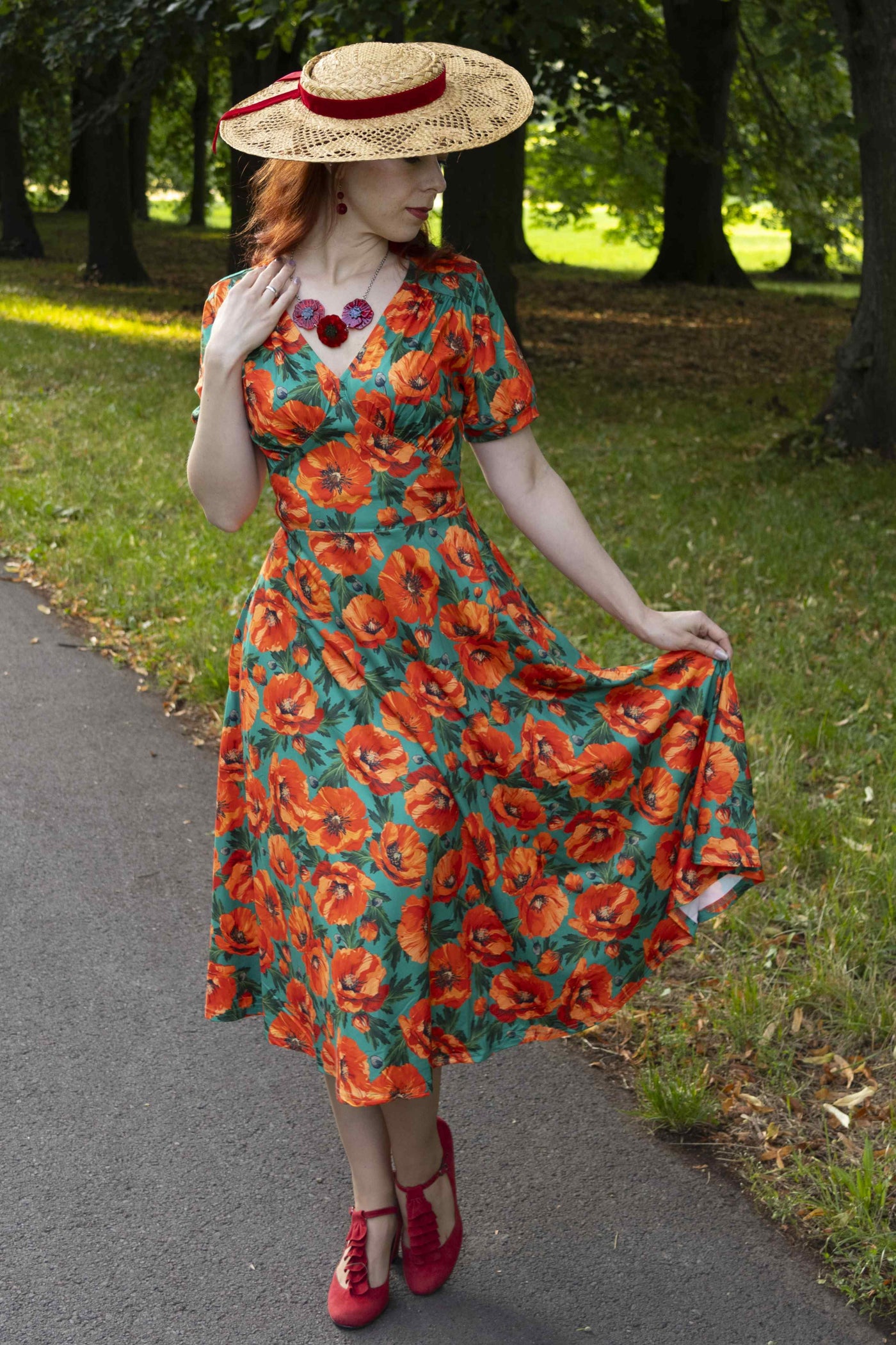 Julia Poppy Midi Dress In Teal