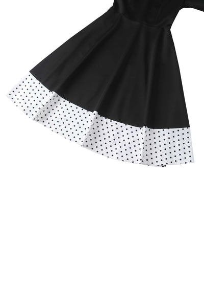 Maria Elegant Black A-Line Dress with Polka Dot