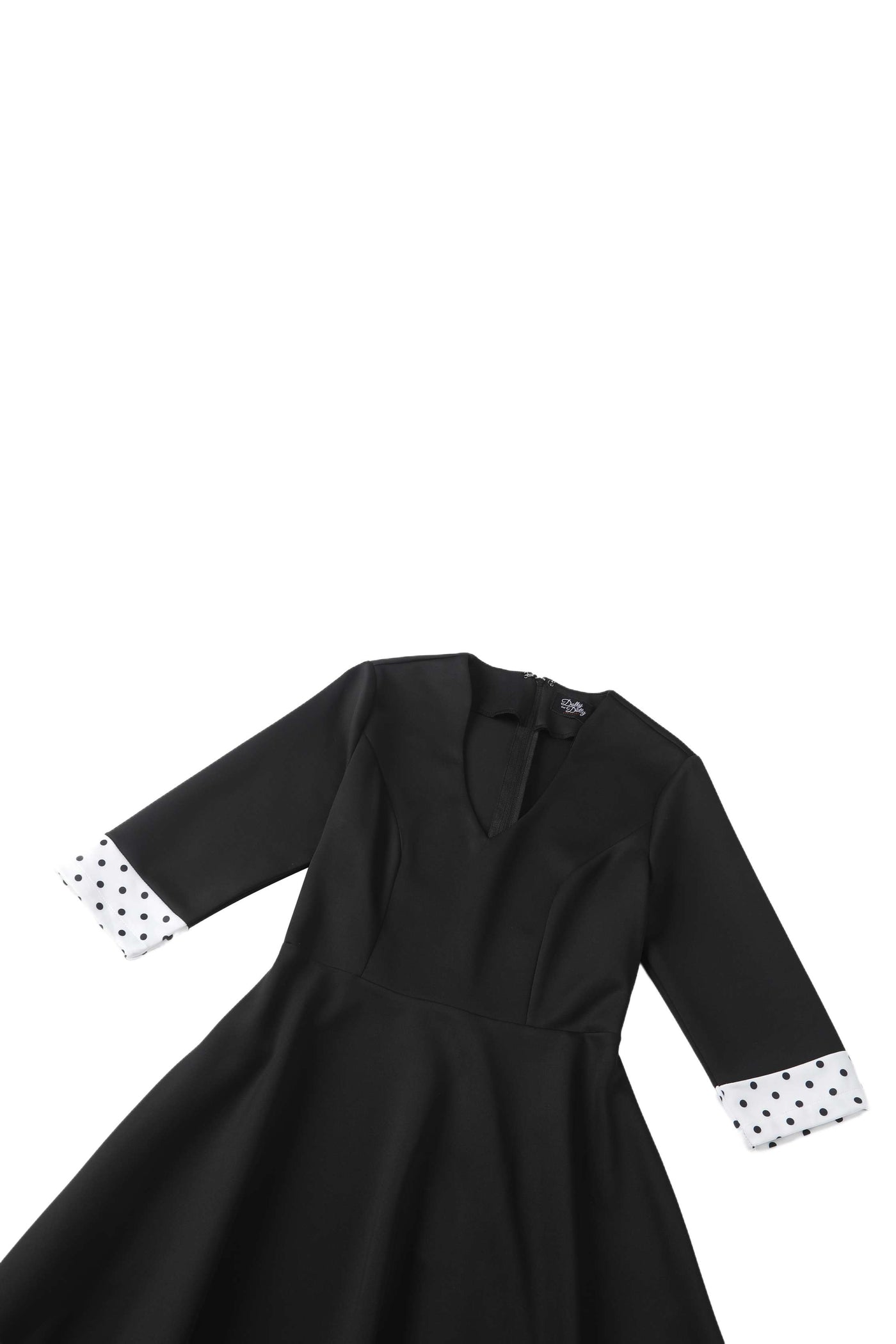 Maria Elegant Black A-Line Dress with Polka Dot