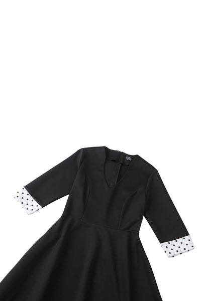 Maria Elegant Black A-Line Dress with Polka Dot