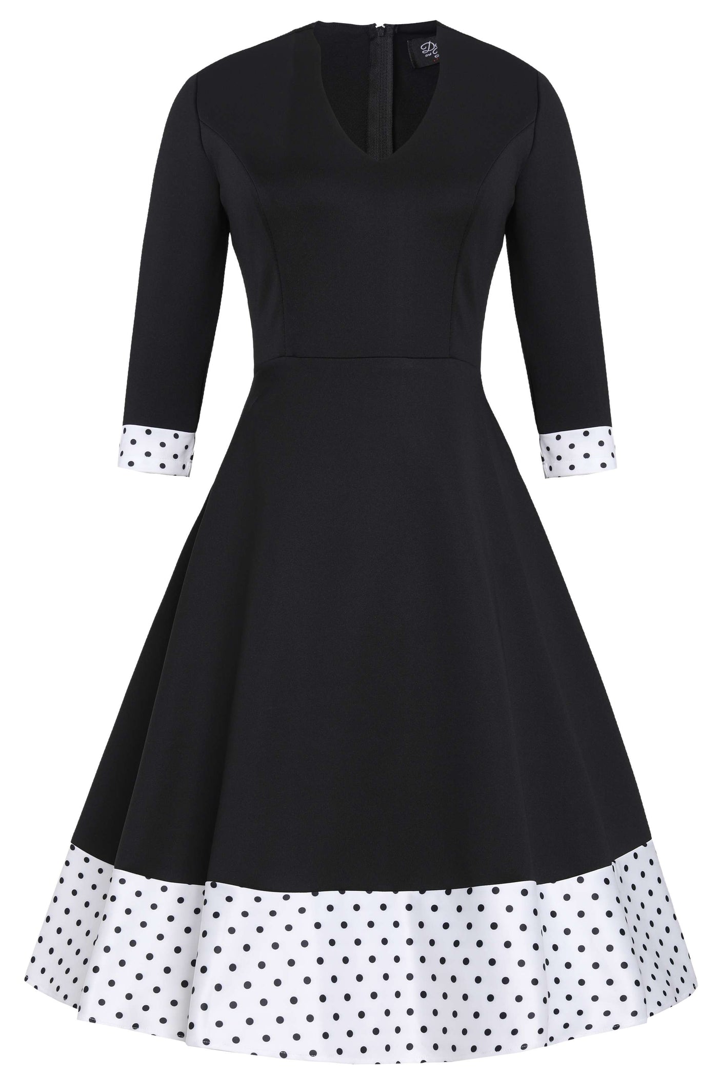 Maria Elegant Black A-Line Dress with Polka Dot