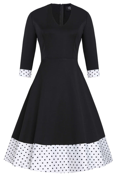 Maria Elegant Black A-Line Dress with Polka Dot