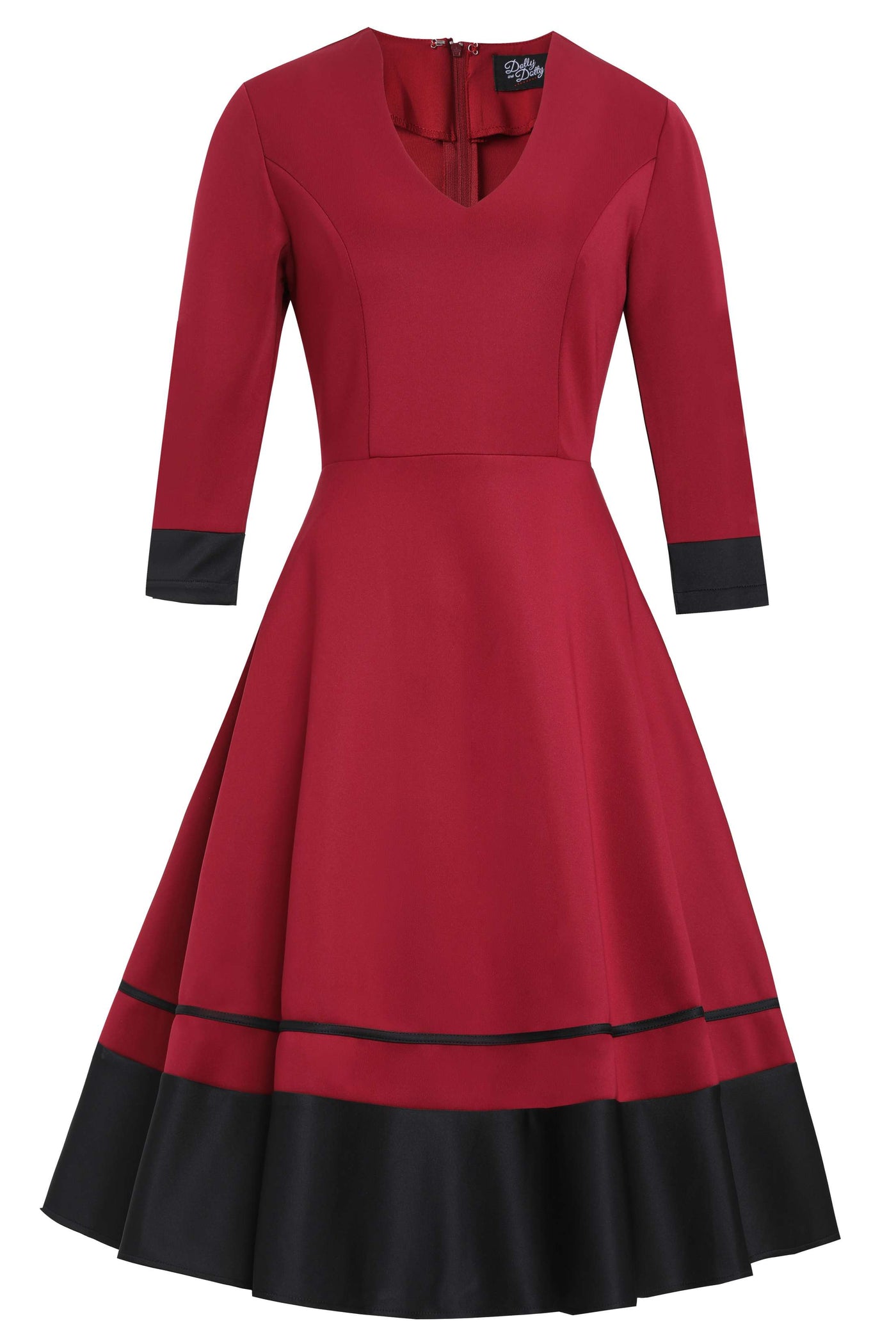 Maria Vintage-Inspired Burgundy & Black A-Line Dress