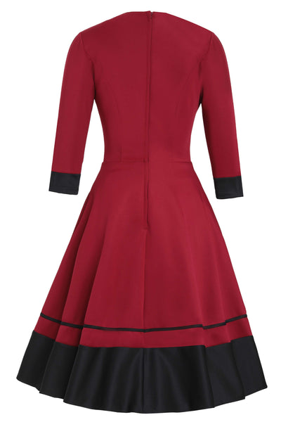 Maria Vintage-Inspired Burgundy & Black A-Line Dress