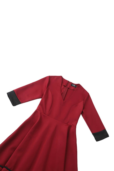 Maria Vintage-Inspired Burgundy & Black A-Line Dress