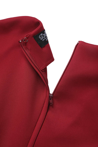 Maria Vintage-Inspired Burgundy & Black A-Line Dress