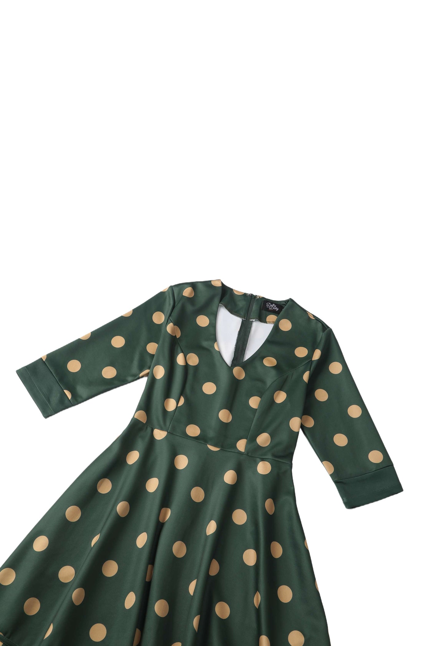 Maria Polka Dot Flared Dress In Green