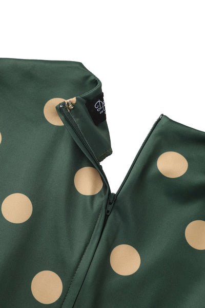 Maria Polka Dot Flared Dress In Green