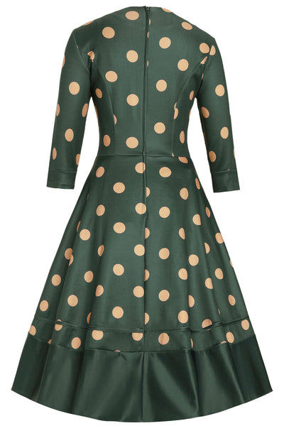 Maria Polka Dot Flared Dress In Green