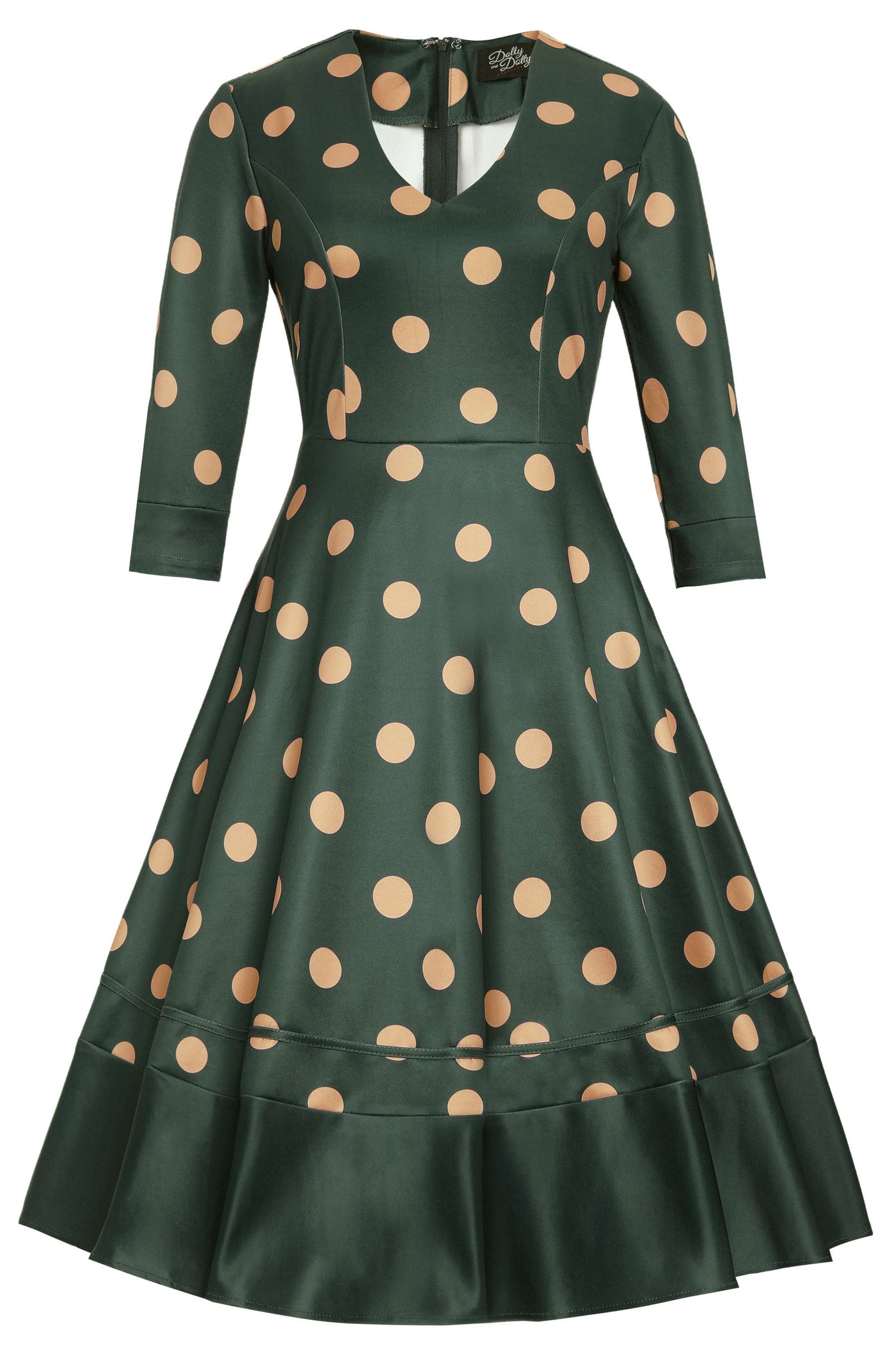 Maria Polka Dot Flared Dress In Green