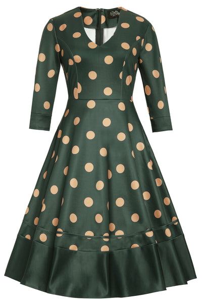Maria Polka Dot Flared Dress In Green