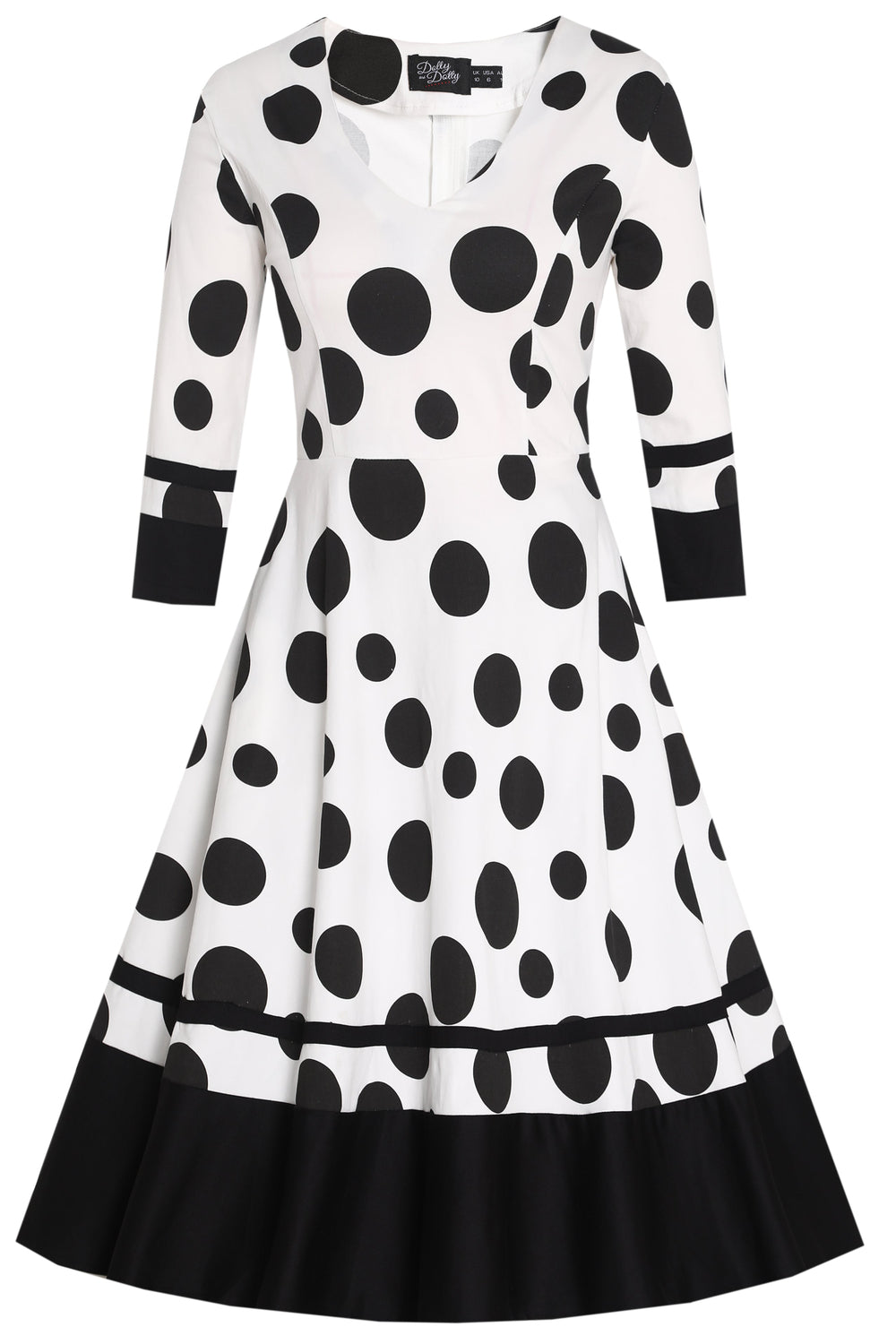 Maria White Vintage Large Black Spots Print Swing Dress