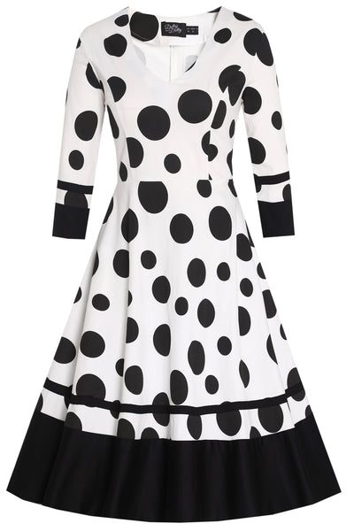 Maria White Vintage Large Black Spots Print Swing Dress