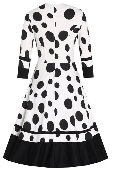 Maria White Vintage Large Black Spots Print Swing Dress