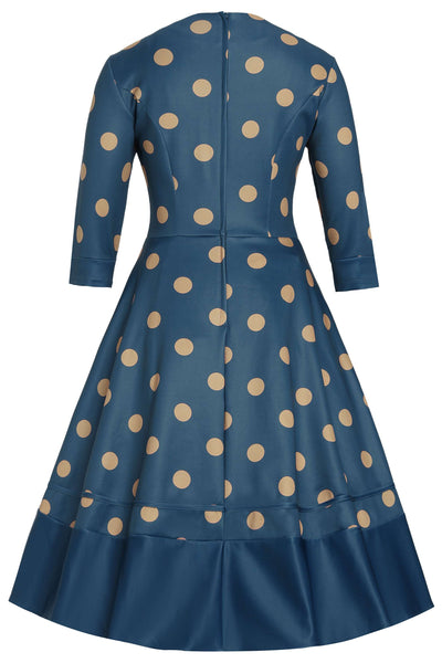 Maria Polka Dot Flared Dress In Blue