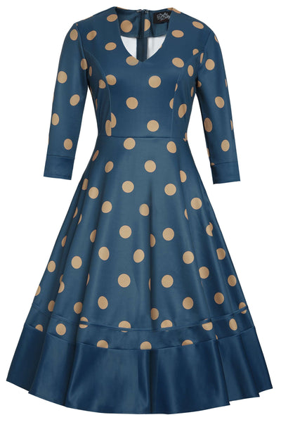 Maria Polka Dot Flared Dress In Blue