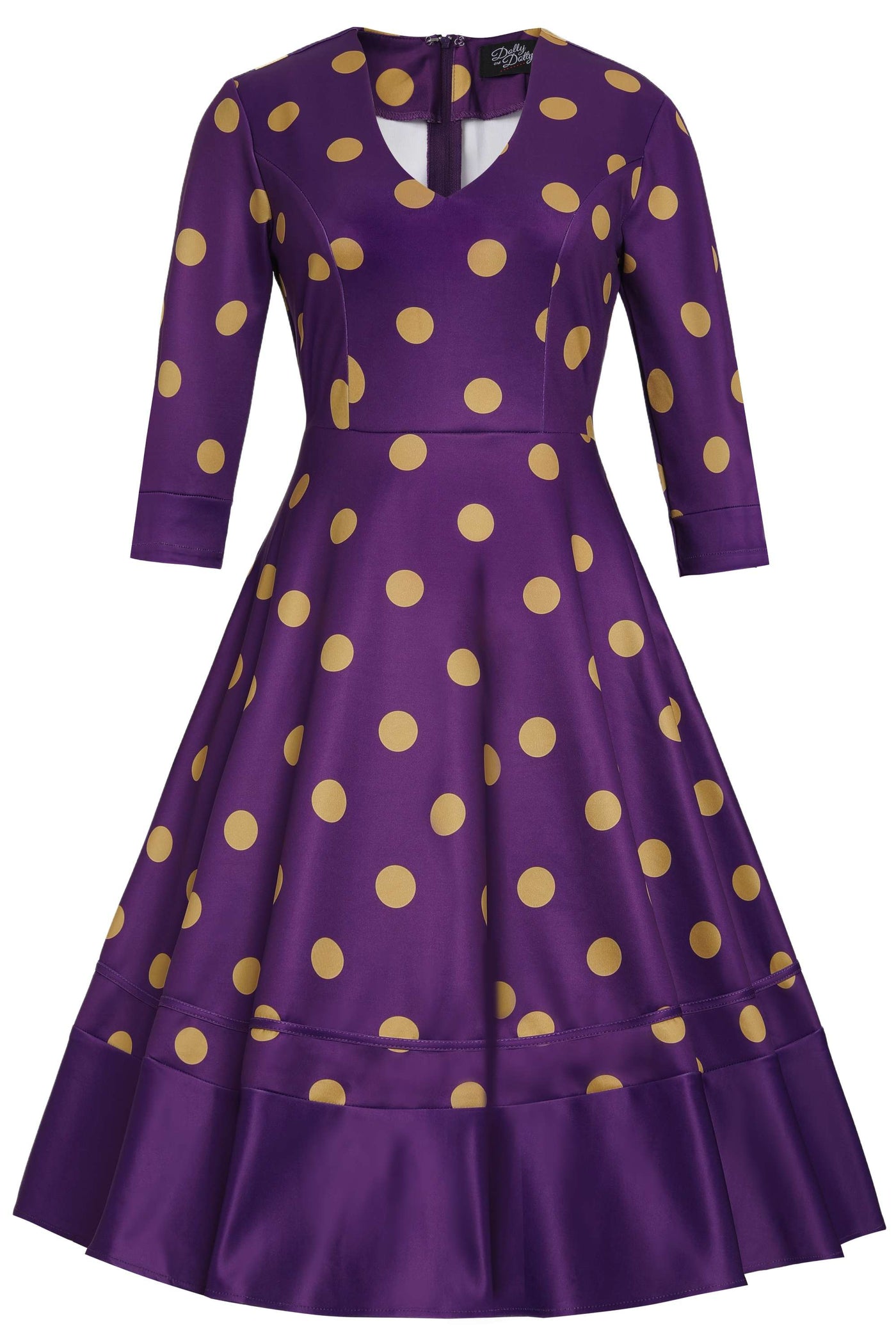 Maria Yellow Polka Dot Flared Dress In Purple