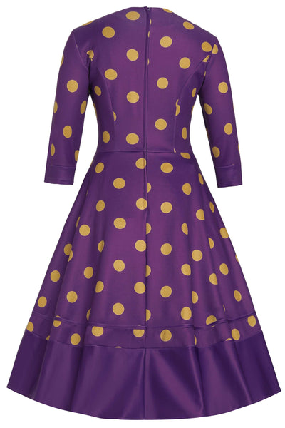 Maria Yellow Polka Dot Flared Dress In Purple