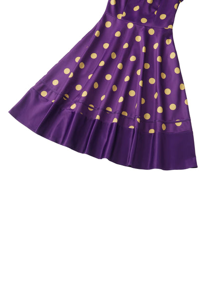 Maria Yellow Polka Dot Flared Dress In Purple