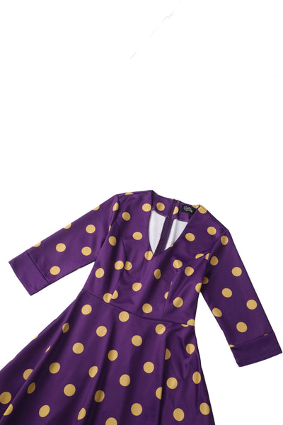 Maria Yellow Polka Dot Flared Dress In Purple