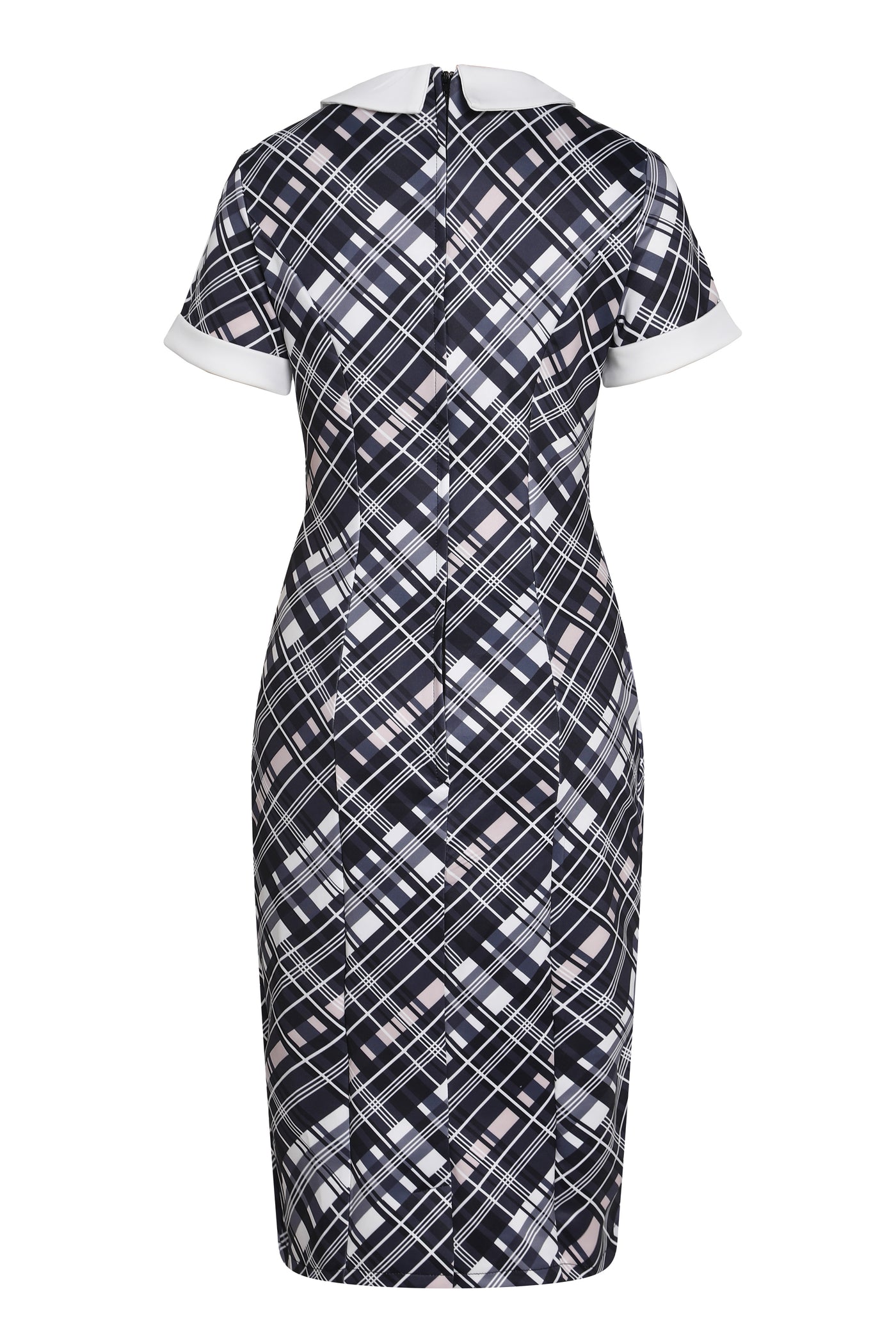 EU STOCK Toni Fitted Collared Vintage Dress in Black & White Tartan