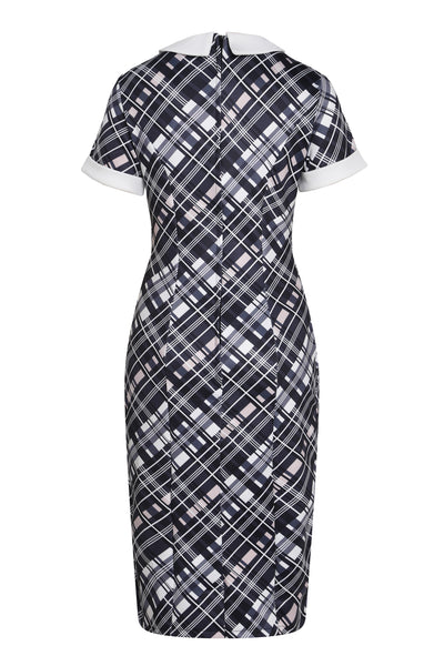 EU STOCK Toni Fitted Collared Vintage Dress in Black & White Tartan